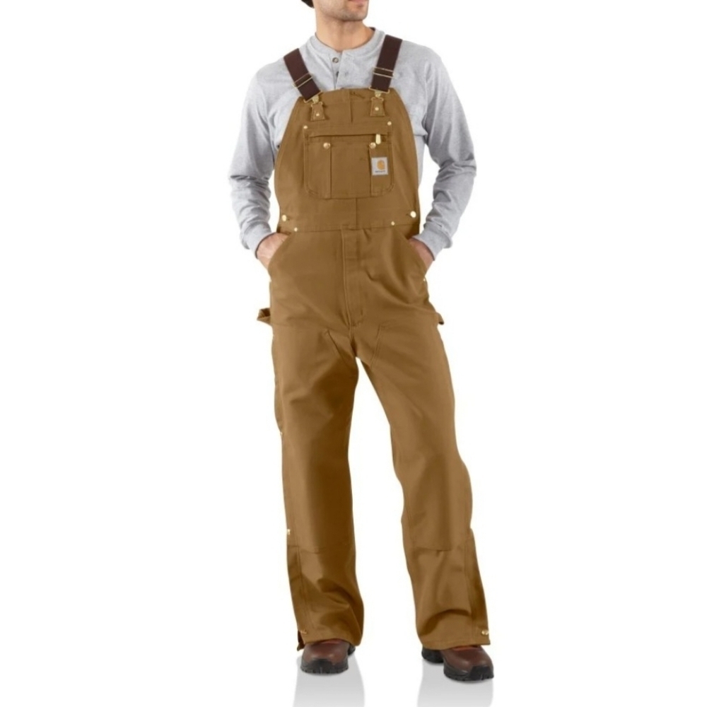 NWT Carhartt Unlined Duck Canvas Zip-to-Thigh Bib Overalls R37-BRN Size 48×32